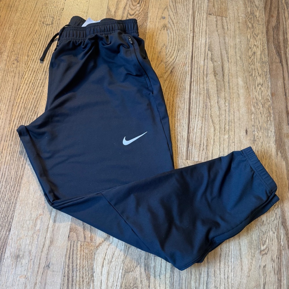 Nike Dri-FIT Mens Large Black Running Joggers Ankle Zip Training Pants CU5352